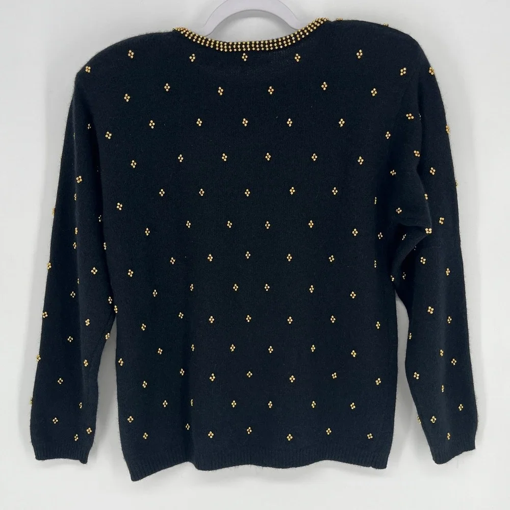 Westbound Petites Black Lambswool Angora Gold Beaded Vintage Sweater Womens M‎